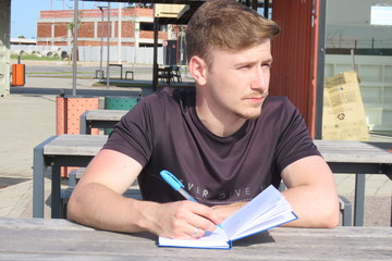 boy studying in library