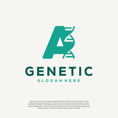DNA Helix Letter A Logo designs, Genetics Vector Design, Chromosome initial Logo Template