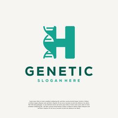 DNA Helix Letter H Logo designs, Genetics Vector Design, Chromosome initial Logo Template