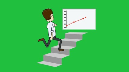 Man climbing moving stairs as he struggles to keep the chart's red line rising upward. Could be used for a variety of business goals and other presentations. - Powered by Adobe