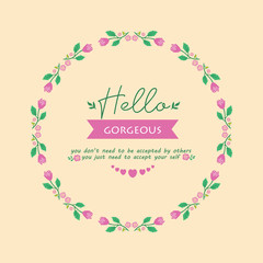 Fototapeta na wymiar Unique shape of leaf and flower frame, for romance hello gorgeous greeting card design. Vector