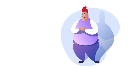 funny fat guy standing pose smiling man in casual clothes male cartoon character full length horizontal vector illustration