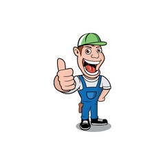 Vector of Funny worker smiling and wearing hat giving thumbs up cartoon design eps format, suitable for your design needs, logo, illustration, animation, etc.