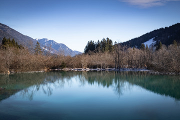 Fototapeta na wymiar scenic view on river source lake zelenci, slovenia