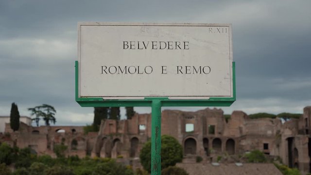 Street Plate Belvedere Romolo e Remo in front of Circus Maximus in Rome
