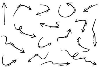 Set of Hand drawn vector arrows  doodle on white background.design element vector illustration.