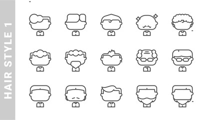hair style 1 icon set. Outline Style. each made in 64x64 pixel