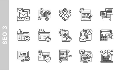 seo & marketing 3 icon set. Outline Style. each made in 64x64 pixel