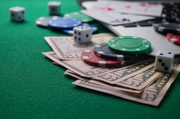 Gaming onlan business, online casino or casino. Green gaming table