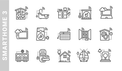 smarthome 3 icon set. Outline Style. each made in 64x64 pixel