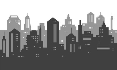 Naklejka premium Illustration of a city with silhouette in black and white