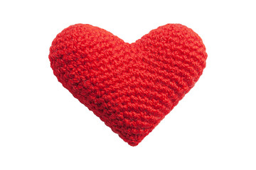 Red thread-called handmade heart on a white background isolated.