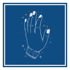 Naklejka premium Hand magic inspiration fortune chiromancy.Occult mystic symbol, graphic design tattoo. Esoteric sign alchemy, decorative style.