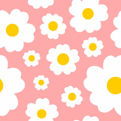 Beautiful and Kawaii Daisy Flower Seamless Pattern with Peach Background