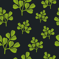 Fototapeta premium Fresh Natural Plant Greenery Seamless Pattern with Dark Background