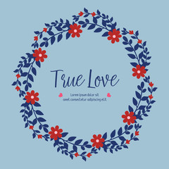 Romantic pattern of leaf and wreath frame, for beautiful true love greeting card design. Vector