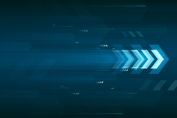 Blue light arrow on dark background, high speed transfer technology concept, copy space composition.