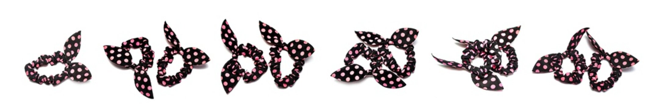 Cloth Elastic Bands Black Hair Bows On A White Background.