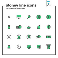 Money thin line icons. Concept of earning and spending money, investments. Vector illustration symbol elements for web design and apps.