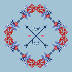 Elegant decoration of leaf and red rose flower frame, for true love invitation card wallpaper design. Vector