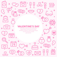 Valentines day vector background. Line icons, symbols of love. Banner for web..