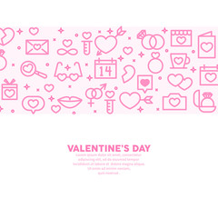 Fototapeta na wymiar Valentines day vector background. Line icons, symbols of love. Banner for web..