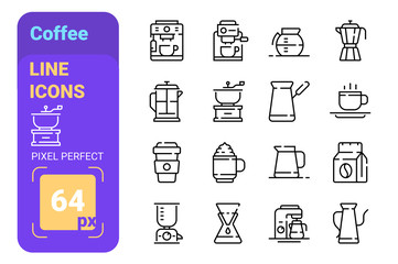 Equipment to make good coffee line icon set