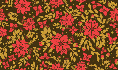 Leaf and red flower style template, elegant Christmas floral pattern background.