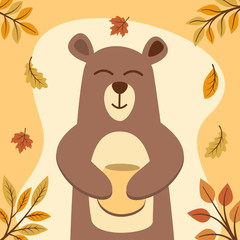 autumn bear in simple flat style vector