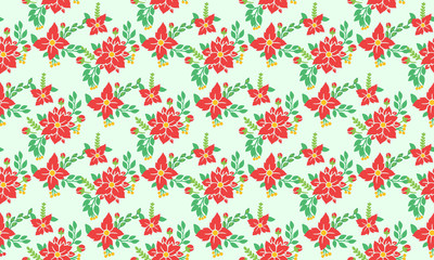 Christmas floral antique pattern, with leaf and red flower elegant drawing.