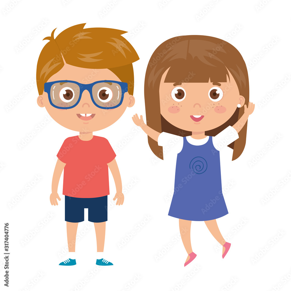 Wall mural children standing on white background