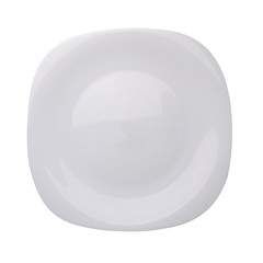 Round empty ceramic plate isolated on white. View top