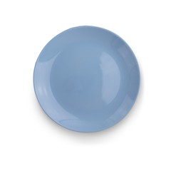 Top view of blue empty plate on isolated, white background, with a shadow