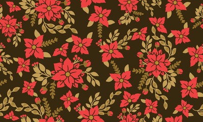 Cute and unique Christmas red flower with leaf and red floral pattern art.