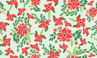 Cute and unique Christmas red flower with leaf and red floral pattern art.