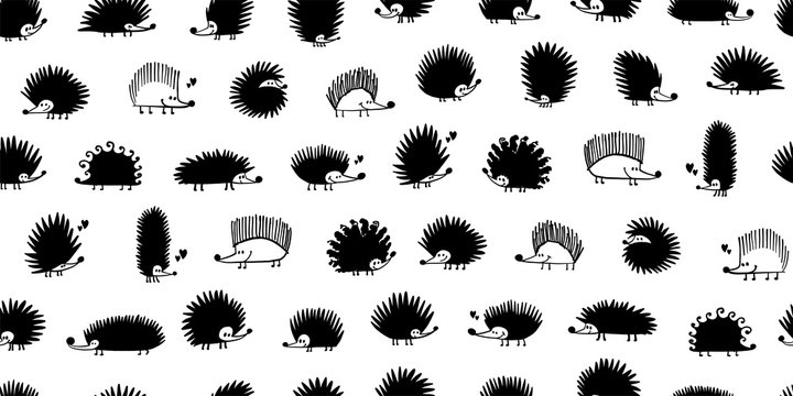 Funny hedgehog family, seamless pattern background