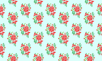 Elegant Style of Christmas floral pattern background, with beautiful leaf and red flower decor.