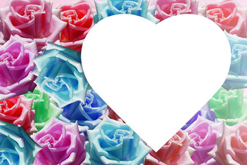 White heart on colorful roses flower background,nature,valentine,copy space