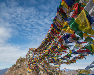 Prayer flags at Dalai hills in Mussoorie, India