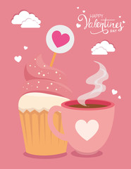 happy valentines day with cupcake and decoration vector illustration design