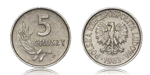 Polish five groszy coin from 1963