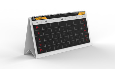 August month 2020 year calendar on a white background. 3d illustration 