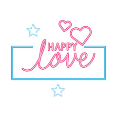 happy lettering with heart and stars decoration vector illustration design