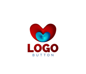 Abstract round shape logo template. Minimal geometrical design, 3d geometric bold symbol in relief style with color blend steps effect. Vector Illustration