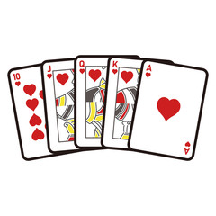 トランプのイラスト。カジノのポーカーゲームで一番強いハンドのロイヤルストレートフラッシュ。