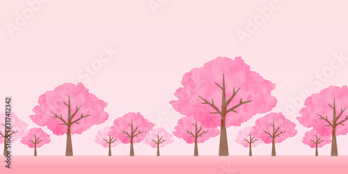 水彩調の美しい桜の木 春のイラスト イラストレーション 挿絵 April Wall Mural Apr Design Box