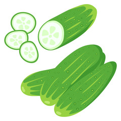 Cucumber. Vegetables. Natural food and healthy nutrition. Flat vector illustration on a white background.