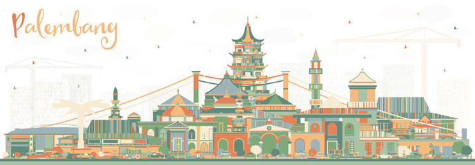Fototapeta premium Palembang Indonesia City Skyline with Color Buildings.