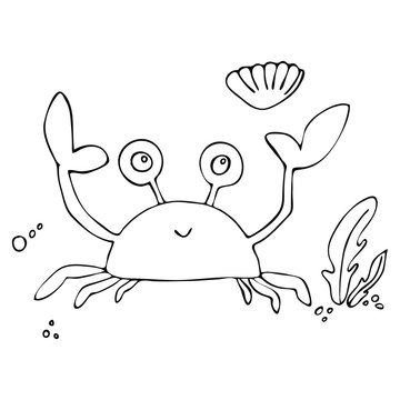 Cute hand drawn crab vector illustration. Doodle style.