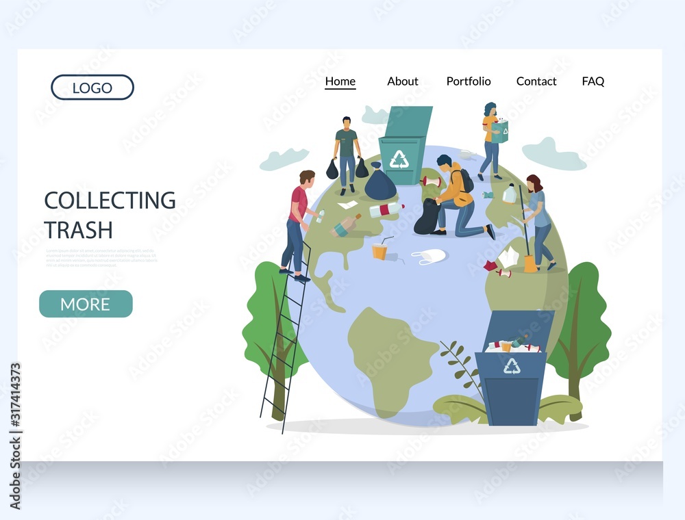 Wall mural collecting trash vector website landing page design template